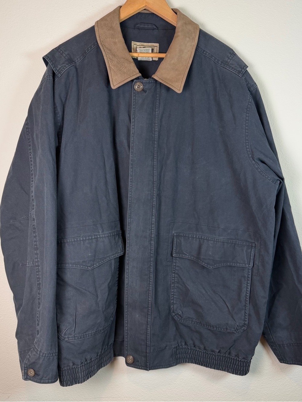 Vintage L.L. Bean Men's Gray Distressed Brown Leather Collar Full Zip Jacket